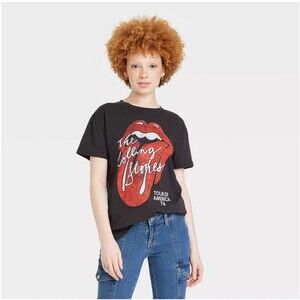 Distressed‎ THE ROLLING STONES Short Sleeve Rock T-Shirt Washed Black Women L